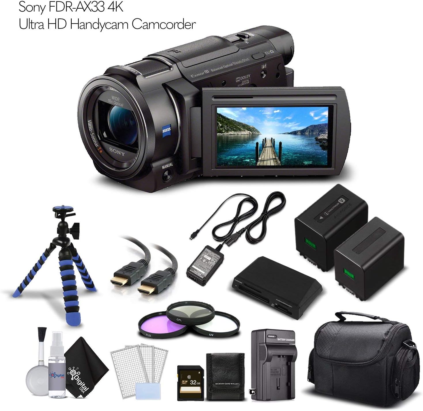 Sony FDR-AX33 4K Ultra HD Handycam Camcorder with Extra Battery, Case, Memory Card and More. - Starter Set
