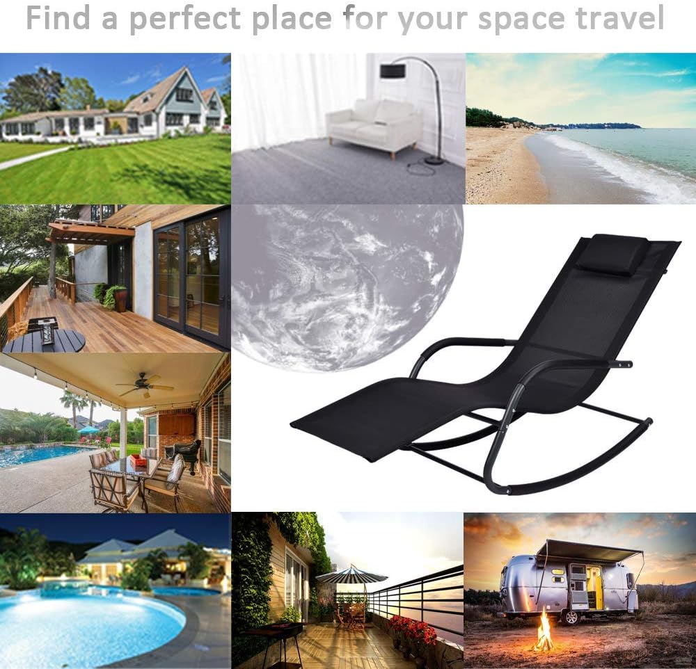 Wostore Rocking Lounge Patio Chaise Sunbathing Chair with Recliner Movable Sleep Bed Included Pillow and Breathable Texteline Farbic: Kitchen & Dining
