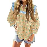 Tankaneo Womens Floral Babydoll Blouse Puff Sleeve Peplum Tops Casual Ruffle V Neck Flowy Boho Cute Shirts