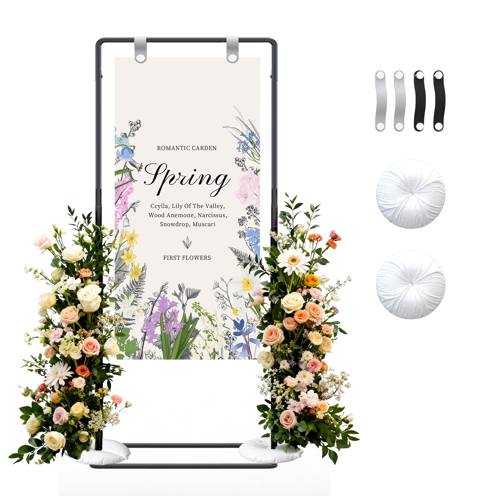 View 1 of Wedding Welcome Sign Stand, Adjustable Welcome To Our Wedding Sign Stand, 70”x 31”x 20”Welcome Sign Holder with 4 Leather Sign Hanging Straps, Wedding Seating Chart Stand, Easel for Display, Black