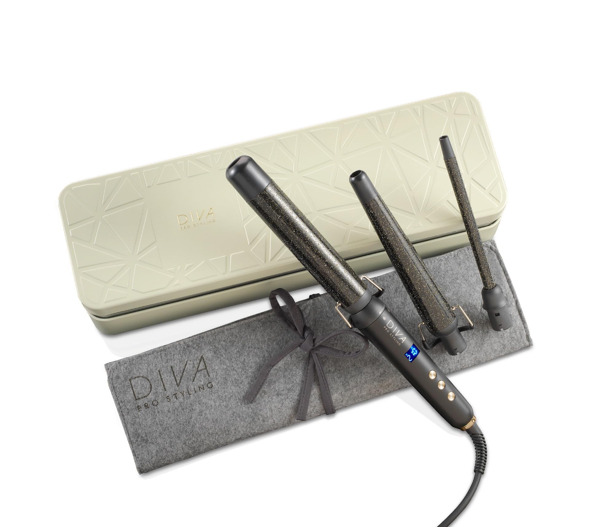 Diva Pro Precious Metals 3-in-1 Gold Dust Multi-Wand for Voluminous, Drop or Corkscrew Curls