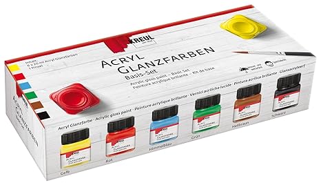 Kreul 79600 - Acryl Glanzfarbeset, zu Anmalen von Holzboxen, Holztabletts und kleinen Möbelstücken, deckende, schnelltrocknen