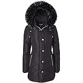 Women Longer Length Plush Lined Quilted Winter Puffer Coat Zip-Off Fur Trim Hood