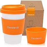 Zlanderah 10oz Ceramic Travel Mug with Lid and Sleeve, Simple White Porcelain Drinking Cup, Microwave & Dishwasher Safe Ceramic Coffee Tumbler (orange)