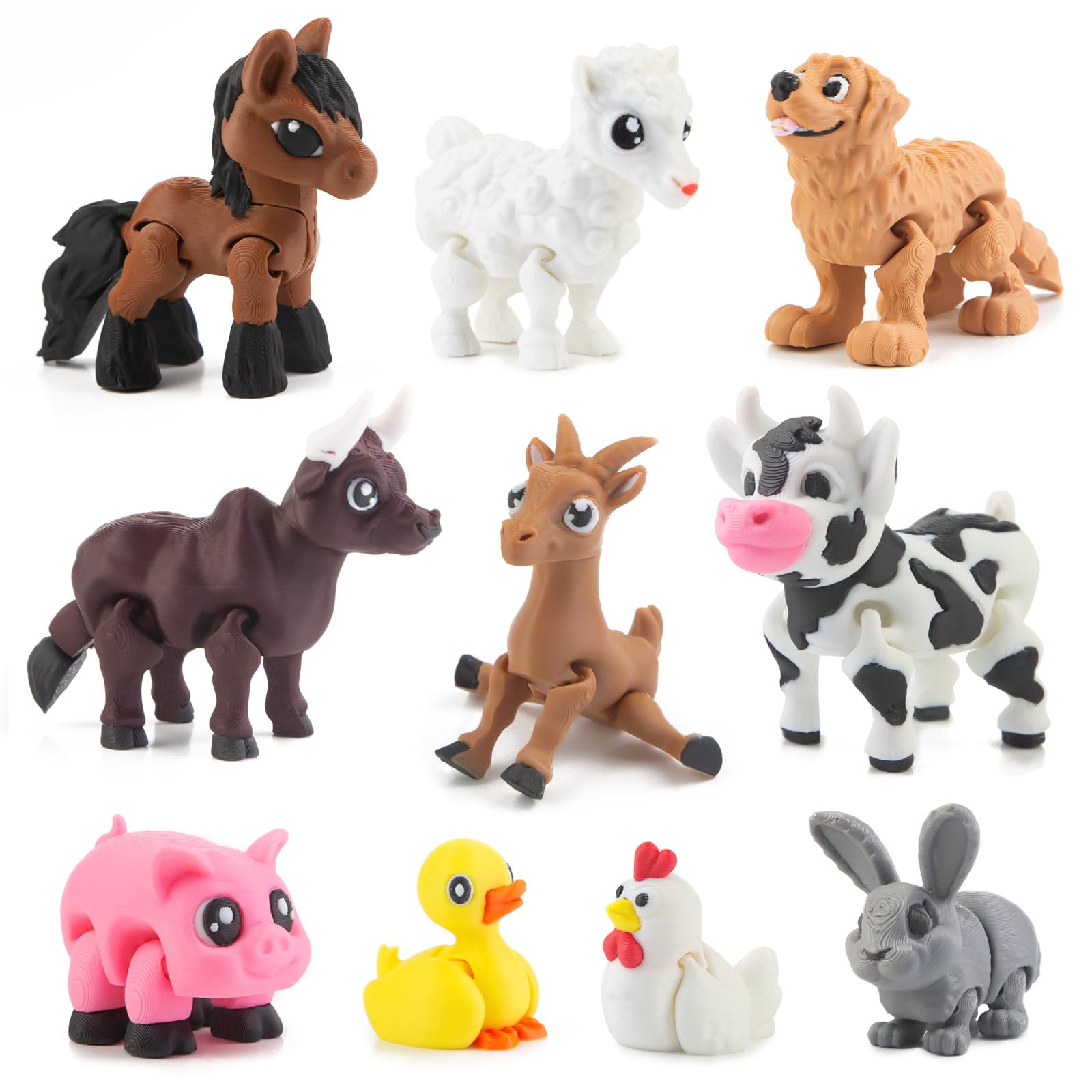 Photo 1 of 10 Pack 3D Printed Farm Animals Figurines, Realistic Cute 3D Printed Animal Toys for Kids Articulated Flexible Fidget Toys for Party Favors Birthday Gift Classroom Rewards Home Office Desk Decor