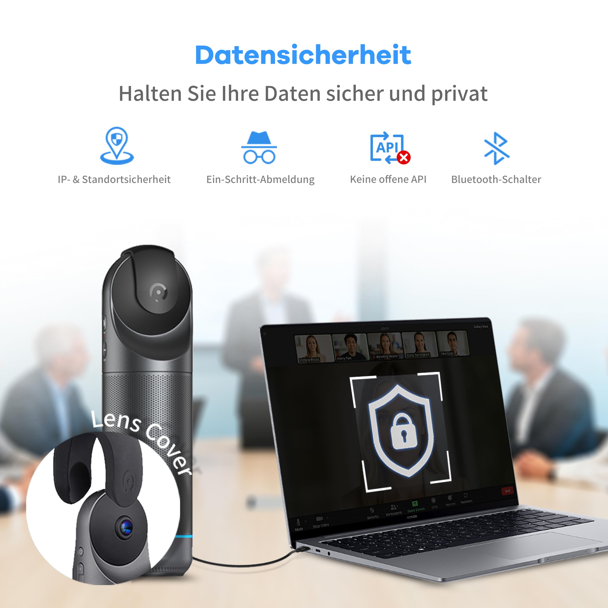 KanDao Meeting Pro 360 Grad Videokonferenzkamera All-in-One, 1080P HD Webcam mit Mikrofon und Lautsprecher, KI Sprecher-Fokus & Lokale Aufnahme, 5,5m Reichweite, Plug & Play für Zoom,MS Teams,Skype 5