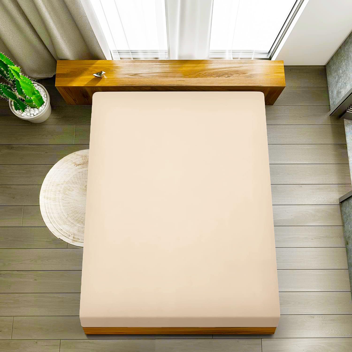 Ev Dekor Fitted Sheet Single, Cream - Deep Pocket Bedsheet 10inch (25 cm) - Soft Brushed Microfiber Fabric - Shrinkage and Fade Resistant - Bottom Sheet - Double Bed Fitted Sheets