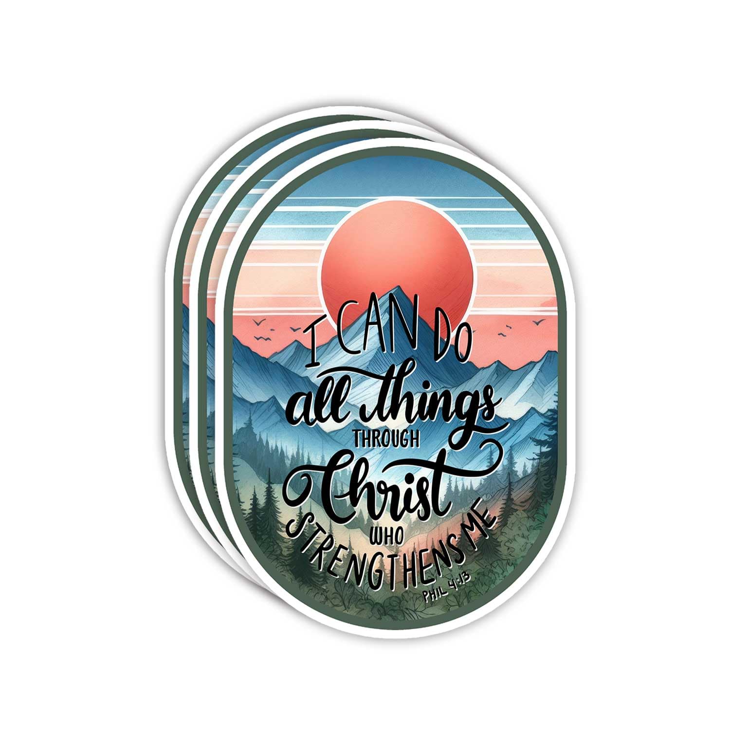 Photo 1 of (3Pcs) I Can Do All Things Through Christ Who Strenghthens Me Christian Sticker Inspirational Bible Verse Phil 4:13 Jesus Vinyl Decals for Tablet Laptop Water Bottles Books Phone - Size 3x2.1 Inches