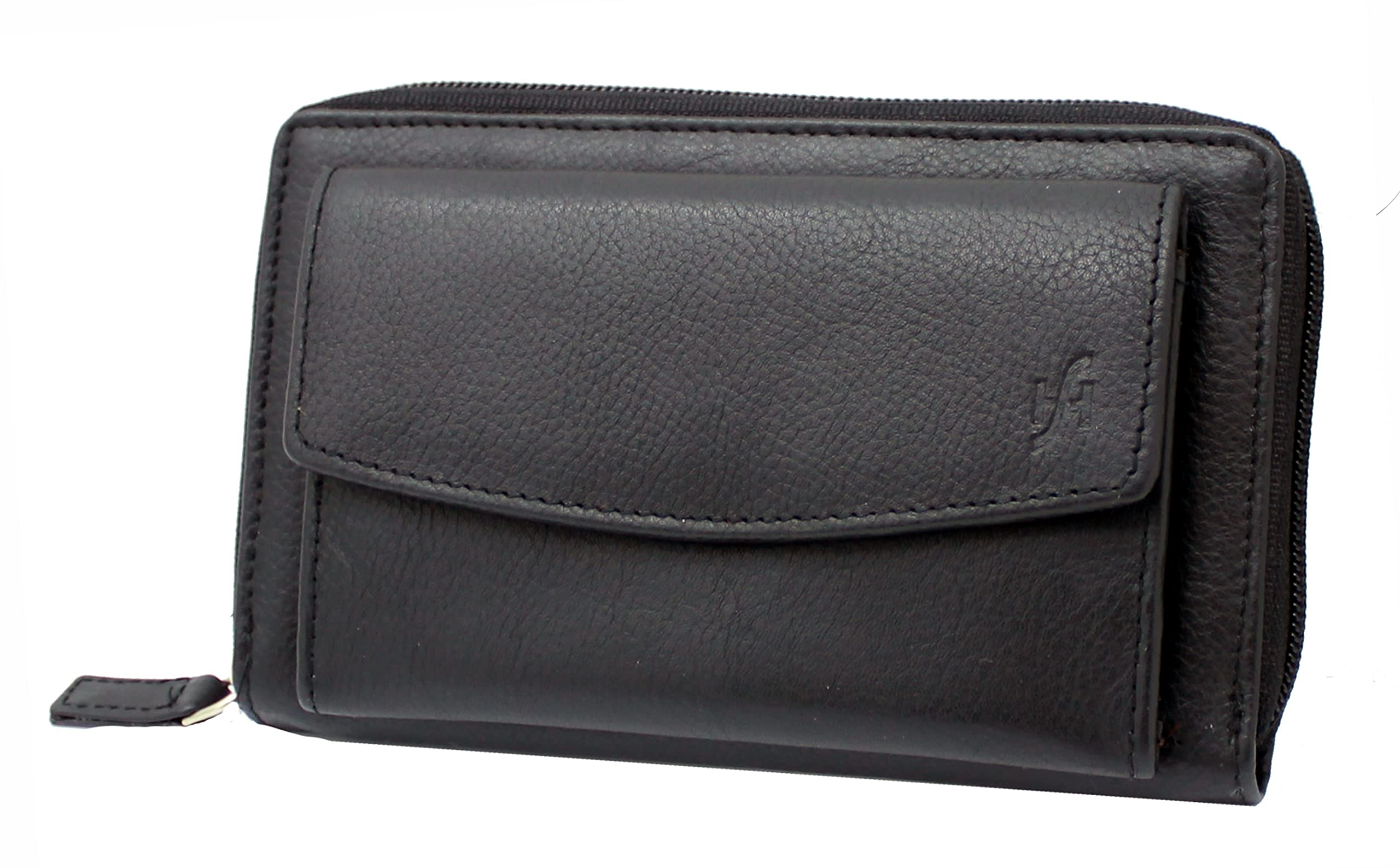 STARHIDE Women RFID Blocking Real Leather Full Zip Around Purse 5520 (Black)