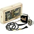 İhvan Online Mini Velvet Quran Set with Islamic Finger Counter, Portable Digital Tasbeeh, Muslim Prayer Beads, Pearl Zikirmatic Beads, 3 Pieces Gift Set for Mevlüt (Black)
