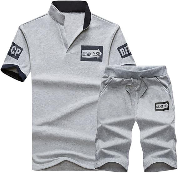 Amazon Bankiku バンキク ジャージ 上下セット メンズ スウェット セットアップ ランニングウェア 立ち襟 半袖 ｔシャツ トレーニングパンツ おしゃれ プリント スポーツウェア 夏 グレー 白 紺 赤 上下セット 通販