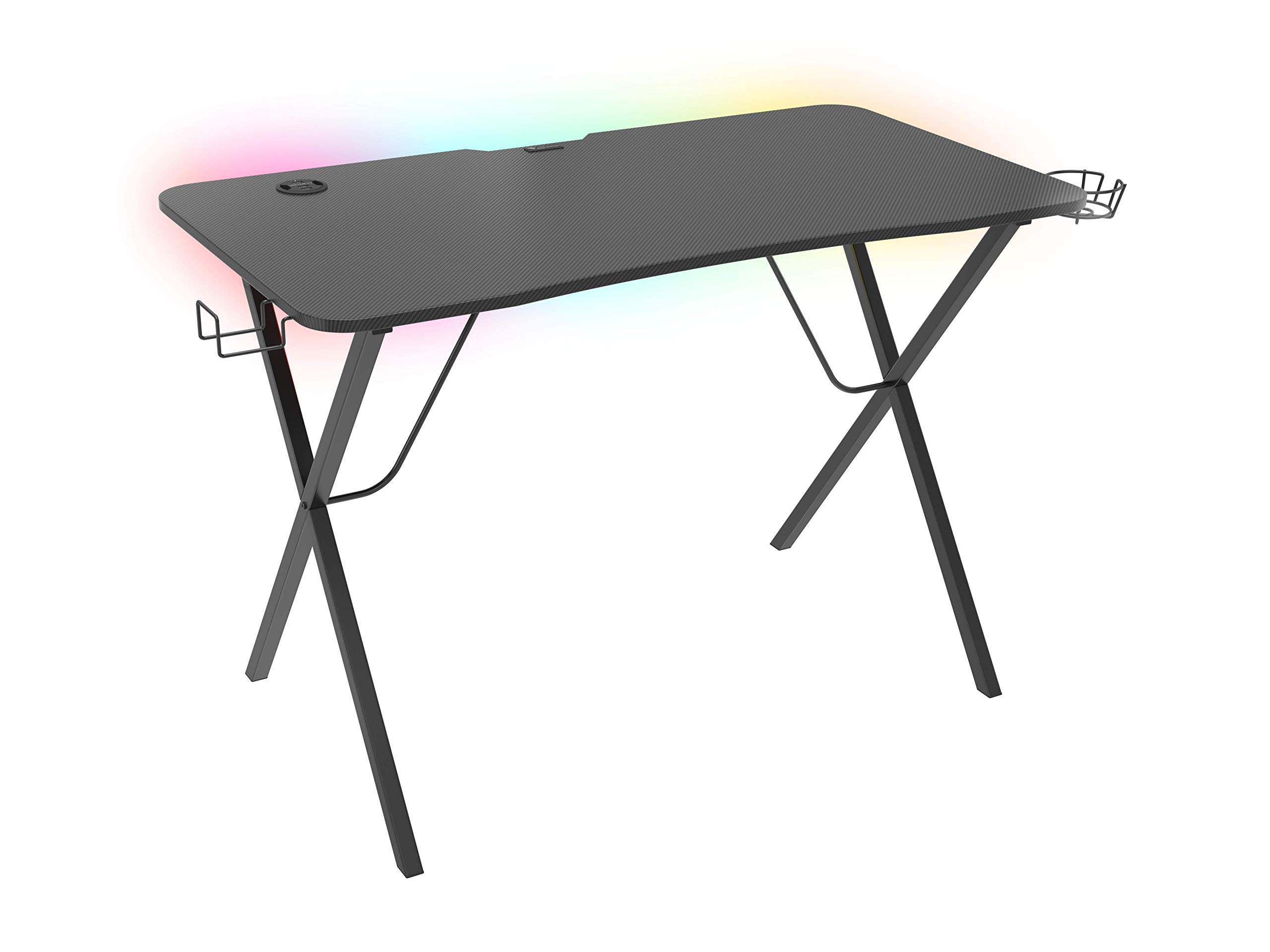 Genesis Holm 200 RGB Gaming Table with USB 3.0 Hub, RGB Backlight, Cup Holder, Headphone Holder and Cable Organiser, Black, 113 x 60 x 75 cm