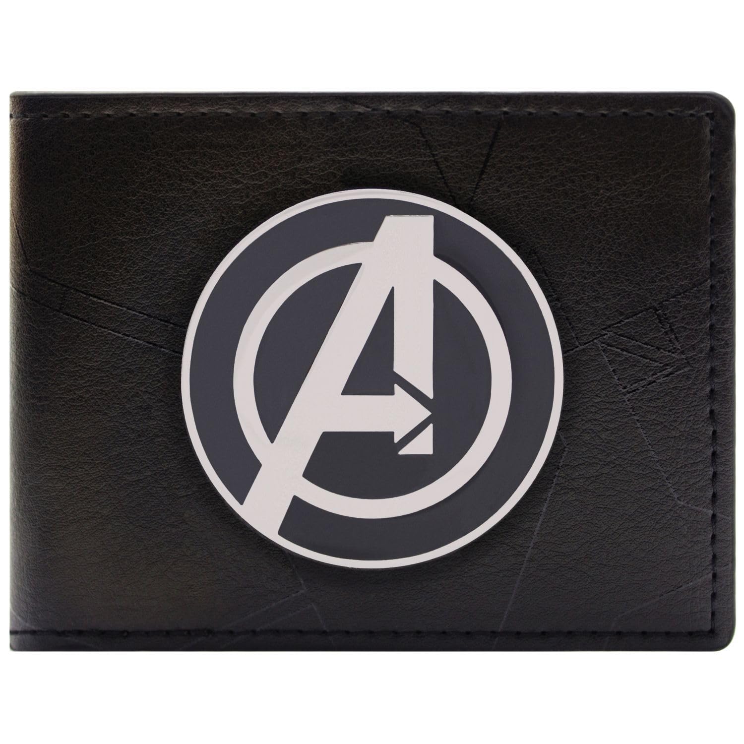 Captain america Avengers Assemble Metal Badge Black ID and Card Bi-Fold Wallet, One Size