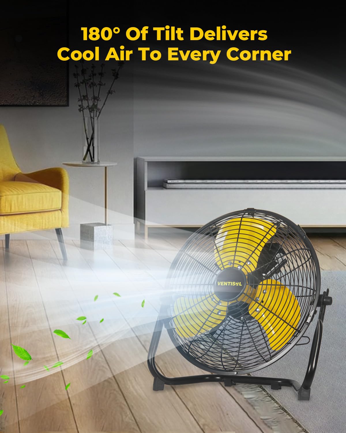 VENTISOL 12 Inch Portable Floor Fan, 3 Speed Metal Industrial Shop Fans with 180° Tilt, 1700 CFM High Velocity Heavy Duty Fan, for Bedroom, Garage, Workshop