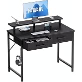 Pamray 32 Inch Small Computer Desk with Monitor Stand and 2 Drawers | Small Gaming Desk, for Bedroom Apartment and Dorm, for Study Work and Writing, Small Spaces, Sturdy, Easy Assembly