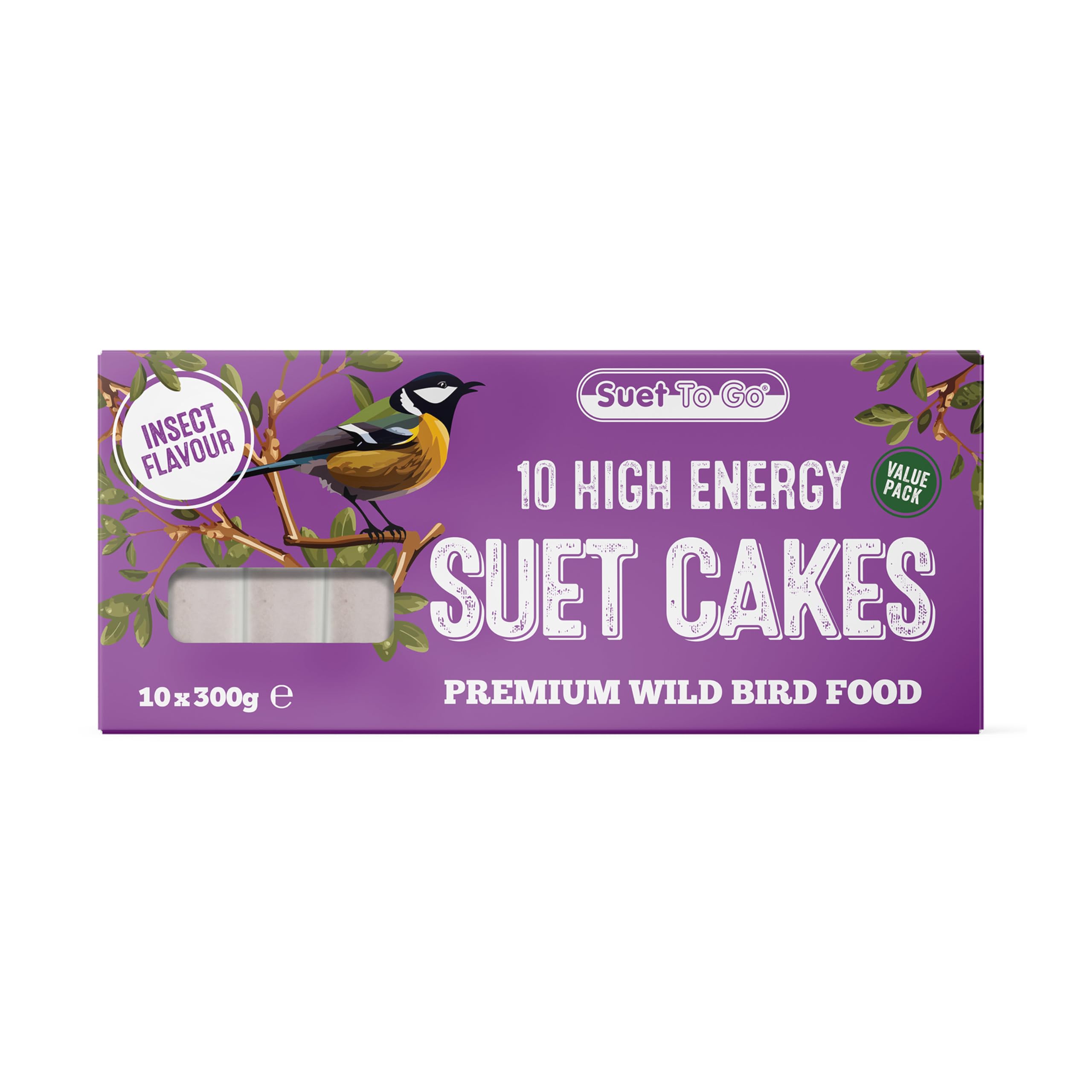 Suet To Go Insect Flavour Suet Blocks Wild Bird Treat 10x300 g, White