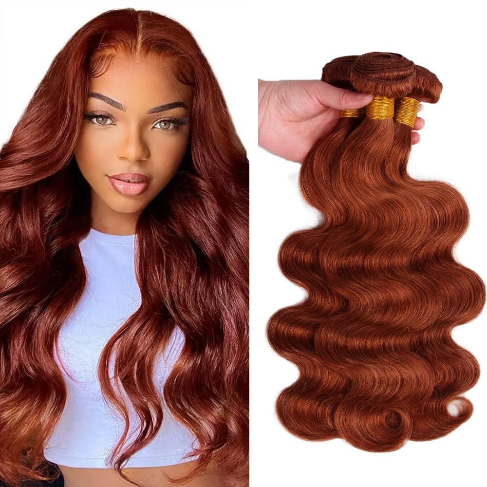 Photo 1 of Ubinica Reddish Brown 33 Human Hair Bundles 20 22 24 Inch Body Wave Bundles Human Hair Unprocessed Brazilian Virgin Hair Quick Weave for Black Women