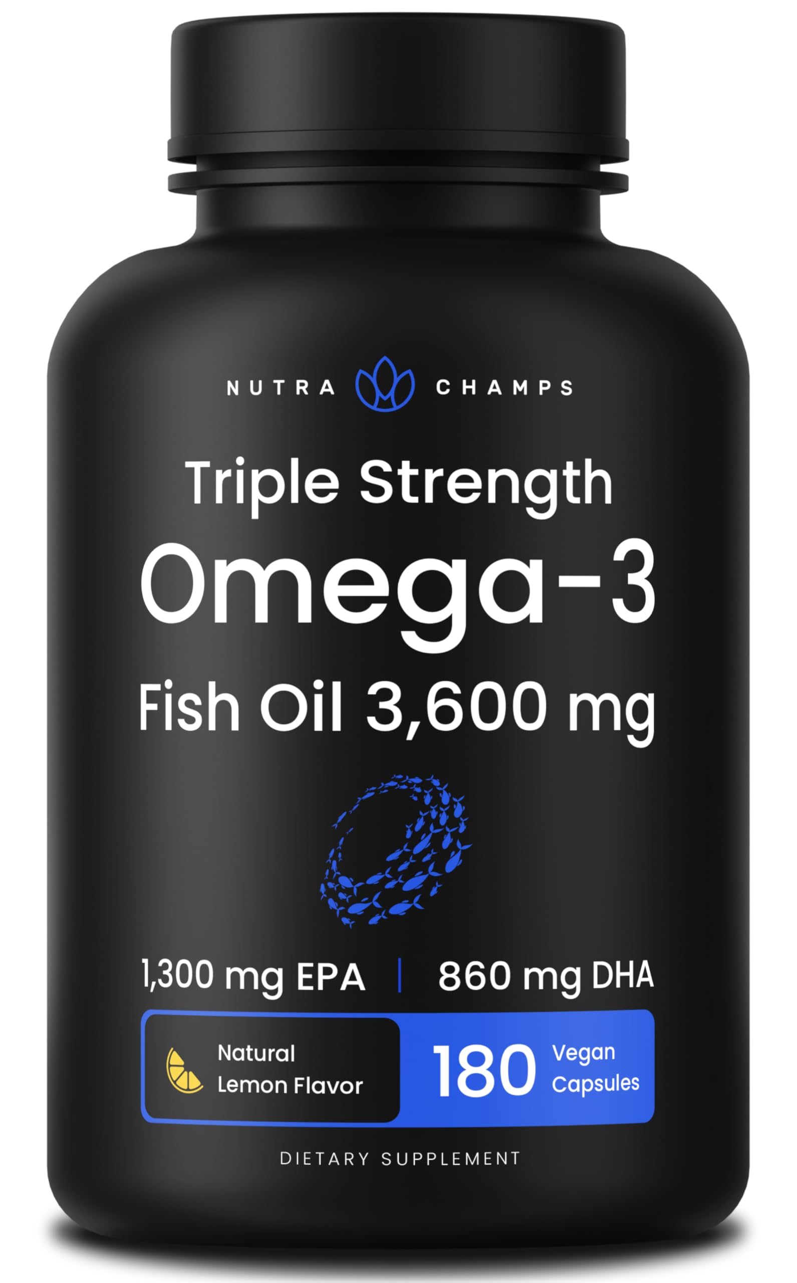 Triple Strength Omega 3 Fish Oil 3600 mg | EPA & DHA | 180 Softgels | Burpless Fish Oil Supplement, Wild Caught | Over 2100mg Omega-3 Fatty Acids Supplements | Natural Lemon Flavor Omegas 3 Pills