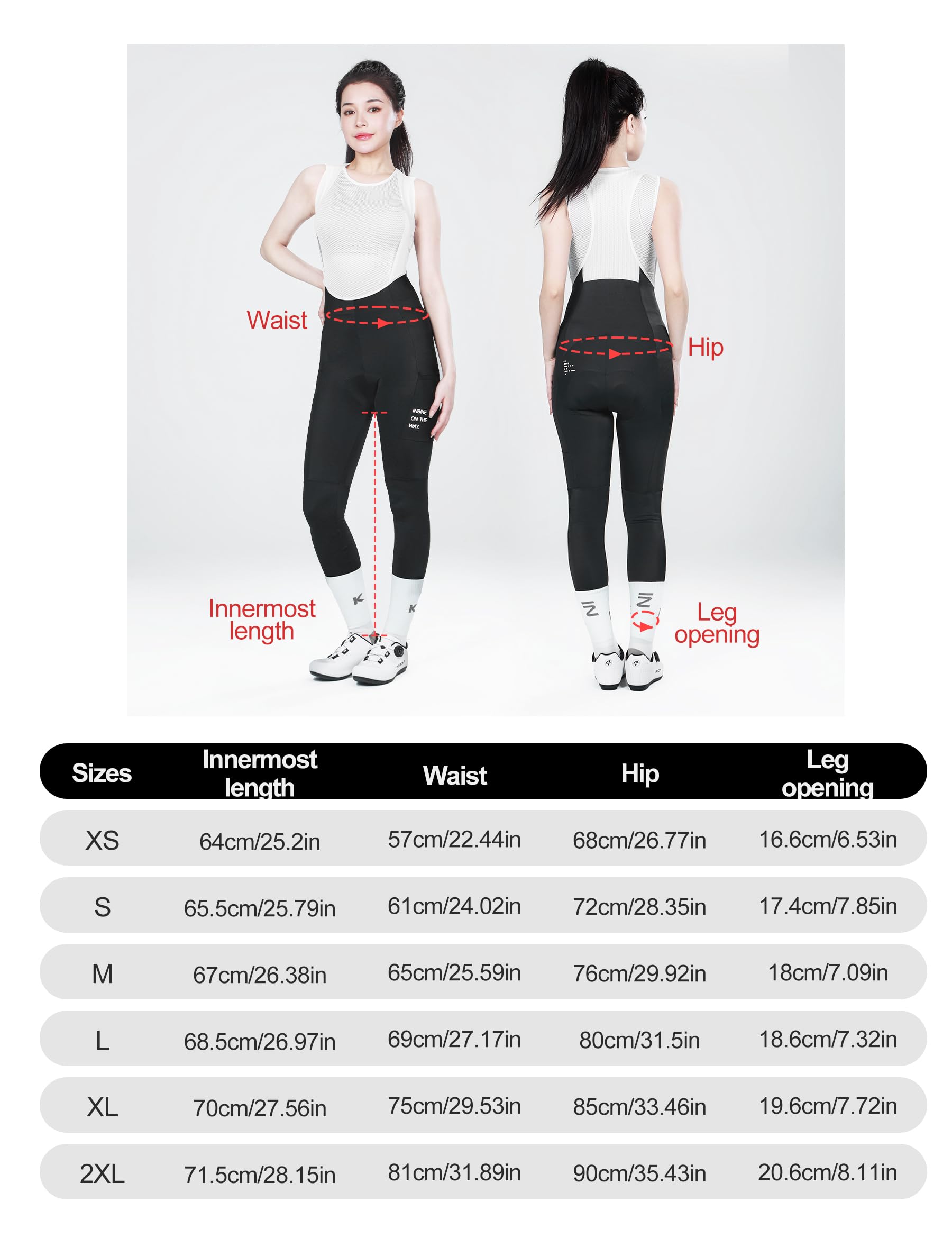 INBIKE Bib Hose Trägerhose Fahrradhose Damen Gepolstert Radunterhose Rennradhose Radlerhose Lang mit 3D Sitzpolsterung Einer Tasche Atmungsaktiv Hochelastisch,S 7
