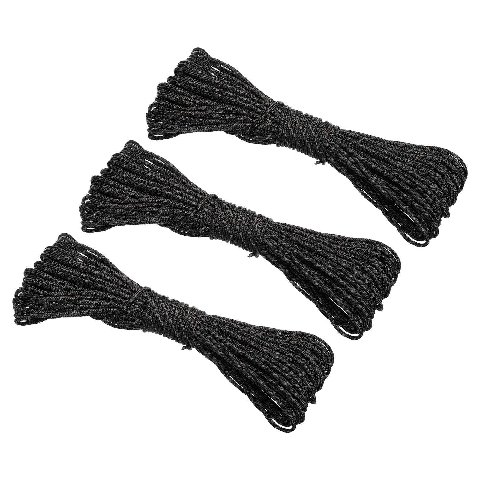PATIKIL 65 Feet Reflective Guyline Camping Paracord 3mm,3 Pack Tent Cord Rope Nylon Paracord Rope for Camping Tent Tarp Hiking, Black (20M)