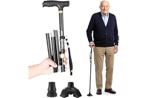 TREKOLOGY Self-Standing Quad Cane Tip for Seniors – Adjustable Walking Stick for Men & Women | Non-Slip All-Terrain Cane | St