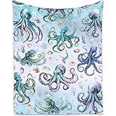 Octopus Blanket for Girls Boys, Cute Soft Gifts for Ocean Lovers, Cozy Flannel Throw for Couch Office, 40"x50"