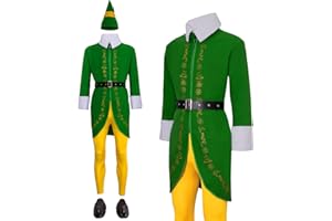 ERCAUX Buddy the Elf Costume for Adult Men, Halloween and Christmas Elf Costume Cosplay Full Set for Elf Fans (X-Large)