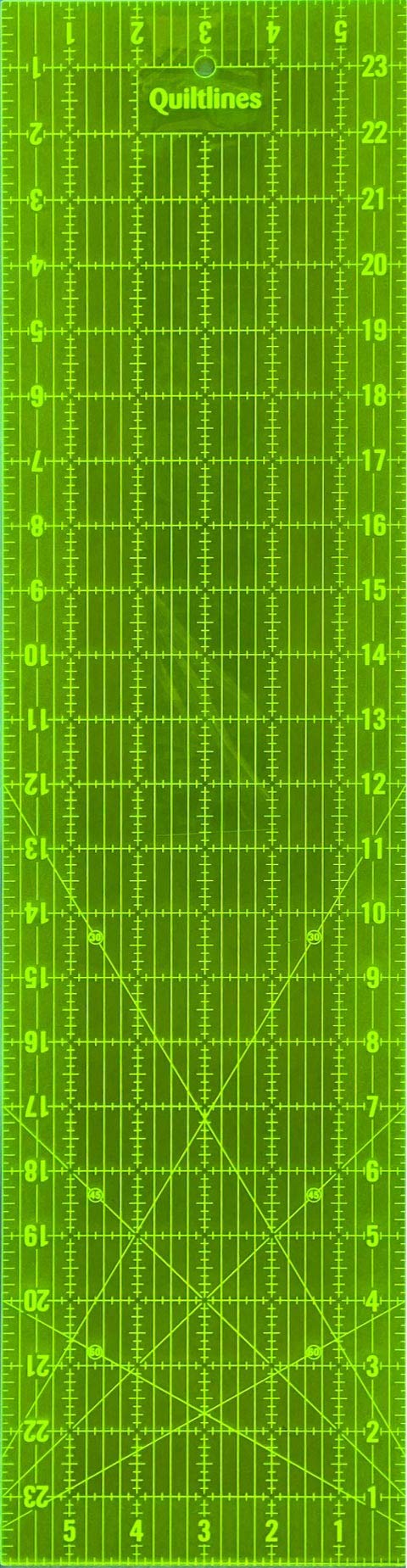 Quilting Ruler Imperial Markings, Laser Cut Acrylic, High Visibility Fluorescent Green Non Slip, 6 x 24 Inch by Quiltlines