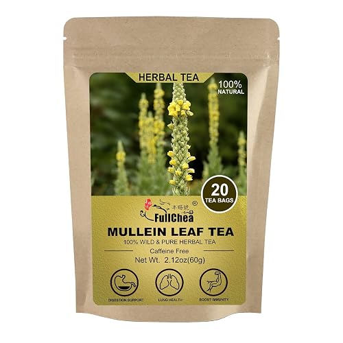 FullChea - Mullein Leaf Tea Bags, 20 Teabags, 3g/bag - Natural Mullein Tea Bags For Lungs - Non-GMO - Caffeine-free - Natural Healthy Herb For Respiratory Support