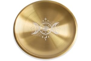 Amitofo Offering Bowl Prayer Ritual Plate Great for Wicca, Altar use, Ritual use, Incense Burner, smudging Bowl, Decoration (Golden Triple Moon)