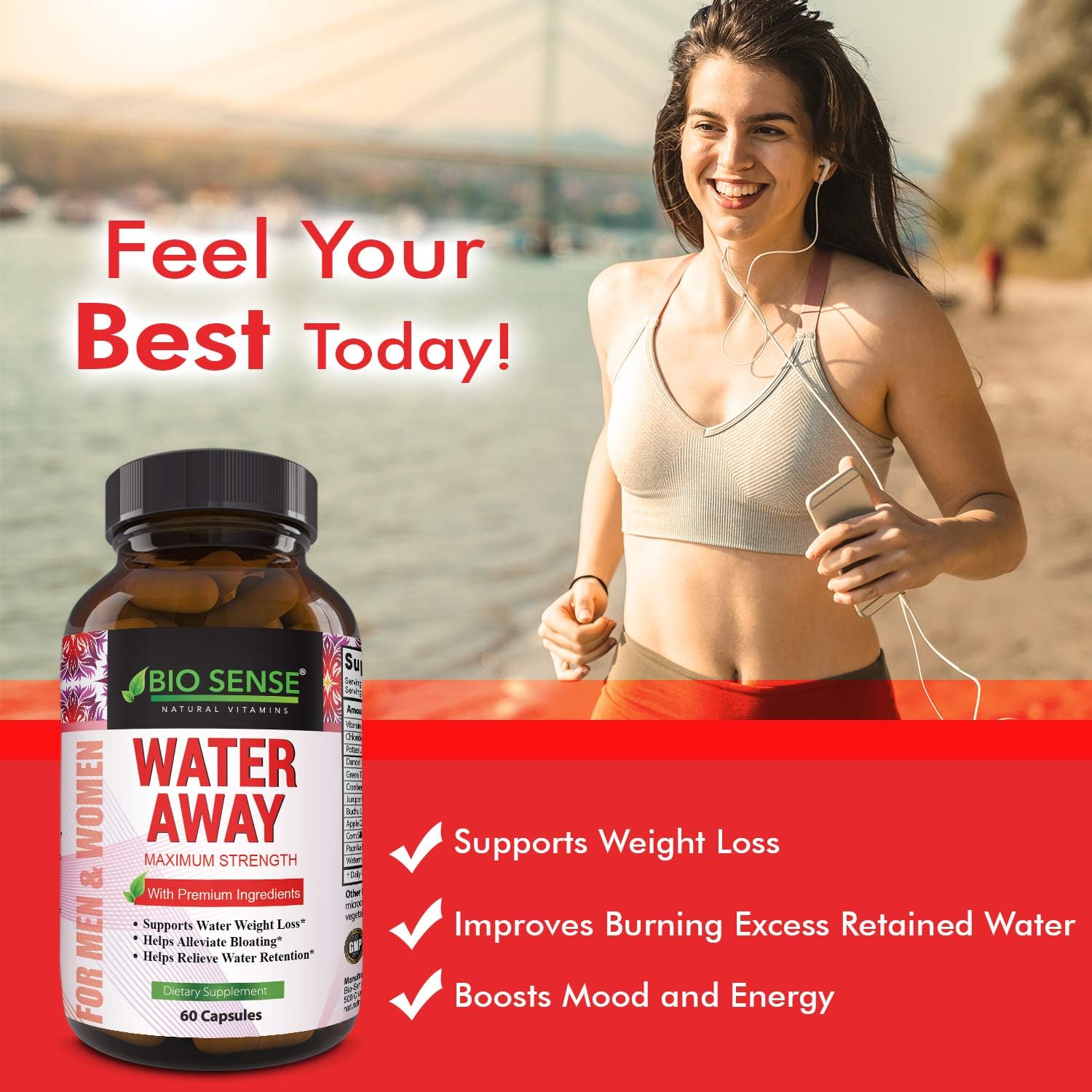 Natural Diuretic Water Away Pills Vitamin B6 Potassium & Dandelion Root Extract Water Retention Anti-Bloating and Swelling Capsules Weight Loss for Women & Men with Antioxidant Green Tea by Bio Sense: Health & Personal Care