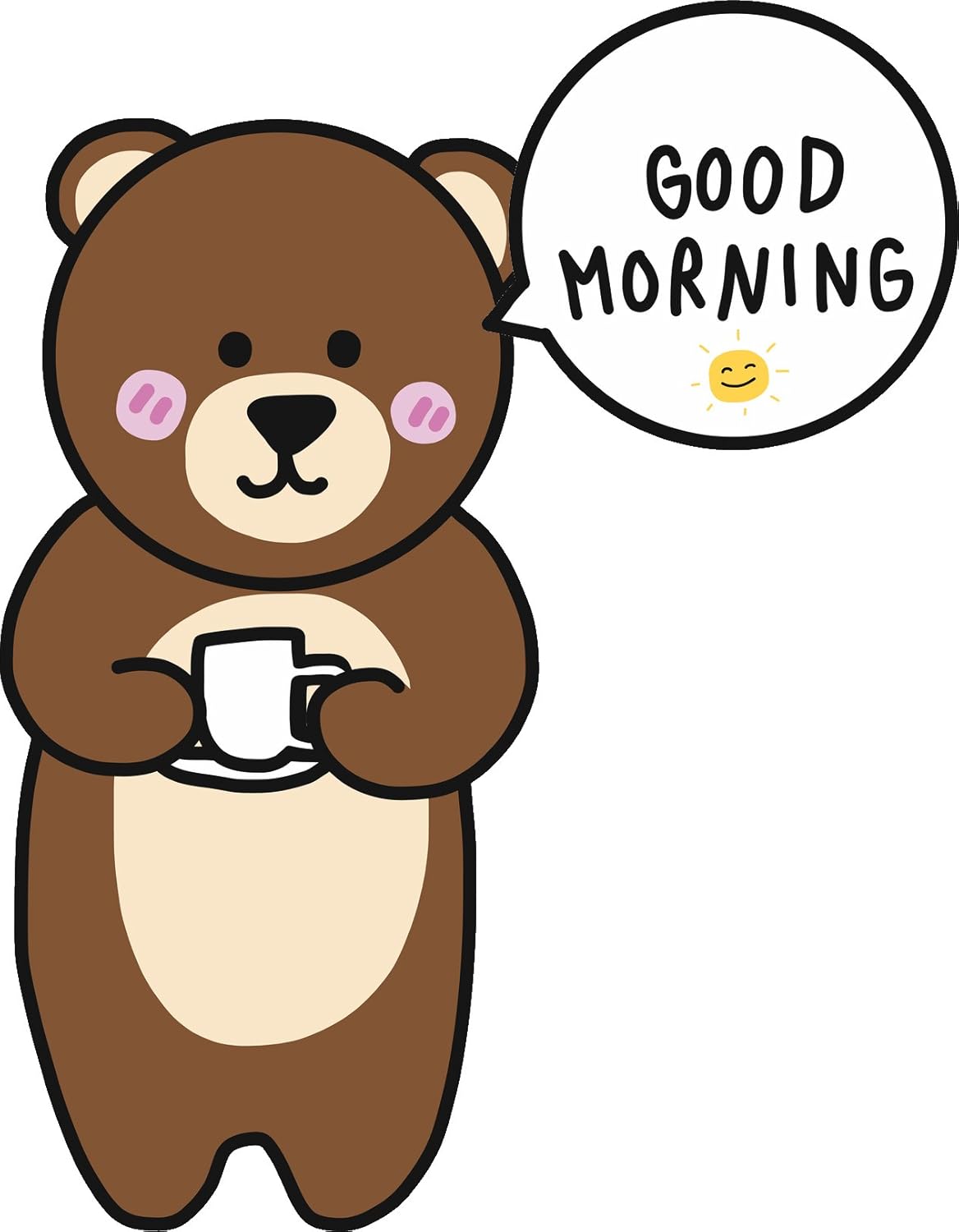 Amazon Com Cute Happy Good Morning Brown Bear With Coffee Cartoon