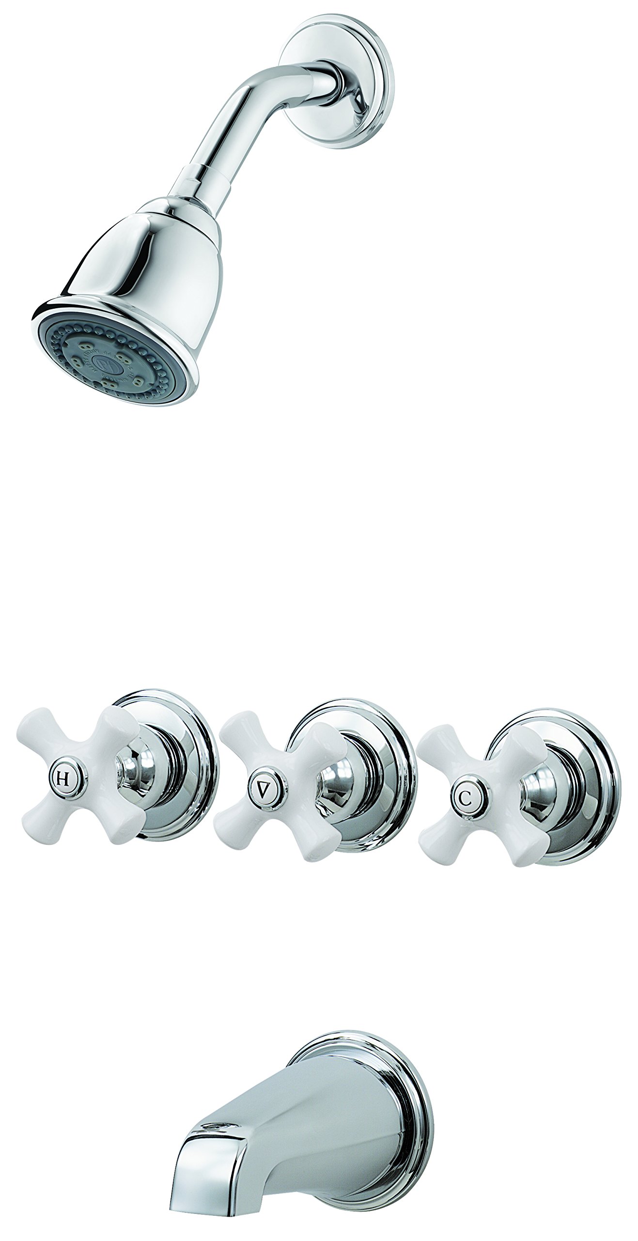 Pfister LG01-8CPC 3 Tub & Shower Faucet with Metal Cross Handles, Combo-Chrome/White Porcelain
