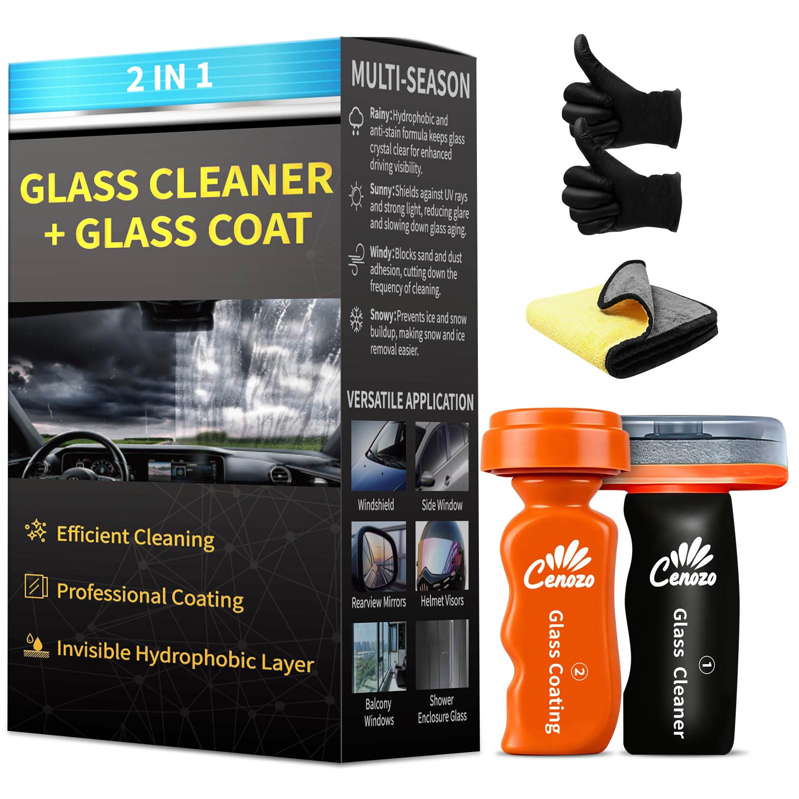 2 in 1 Scheibenreiniger & Scheibenversiegelung Auto Kit,Glasreiniger Auto Entfernung von Fett und Schmutz auf Glas-Quick Effect Coating Agent Regenabweise Scheibenversiegelung mit Abperleffekt