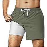BRISIRA Mens Swim Trunks Nylon 5" with Compression Liner Bathing Suit Swim Shorts Swimsuit Swimwear Quick Dry Pockets Beach