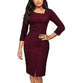 AISIZE Women's Retro 3/4 Sleeve Ruched Elegant Business Pencil Sheath Dress