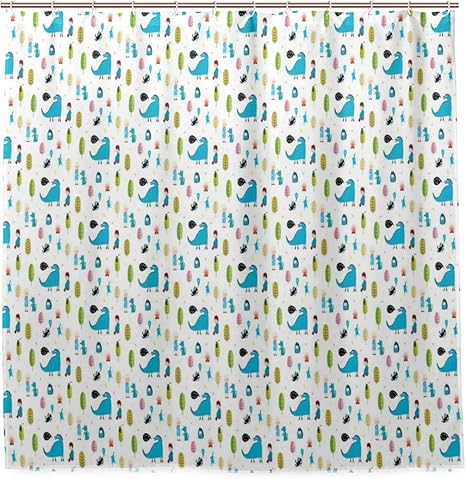 Amazon Ecomaomi シャワーカーテン 防水 ポリエステル 風呂カーテン 浴室 おしゃれ かわいい 動物キャラクター の漫画のスタイルを持つ少年少女の手描きイラストプリント 取付簡単 浴室 間仕切り カーテンリング付属 シャワーカーテン ホーム キッチン オンライン通販