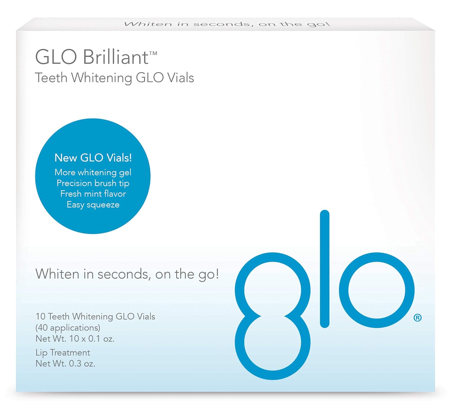 GLO Brilliant 10 Pack Teeth Whitening Gel Treatment Kit for Fast, Pain-Free, Long Lasting Results. Clinically Proven. Includes 10 GLO Vials Plus Lip Care: Premium Beauty