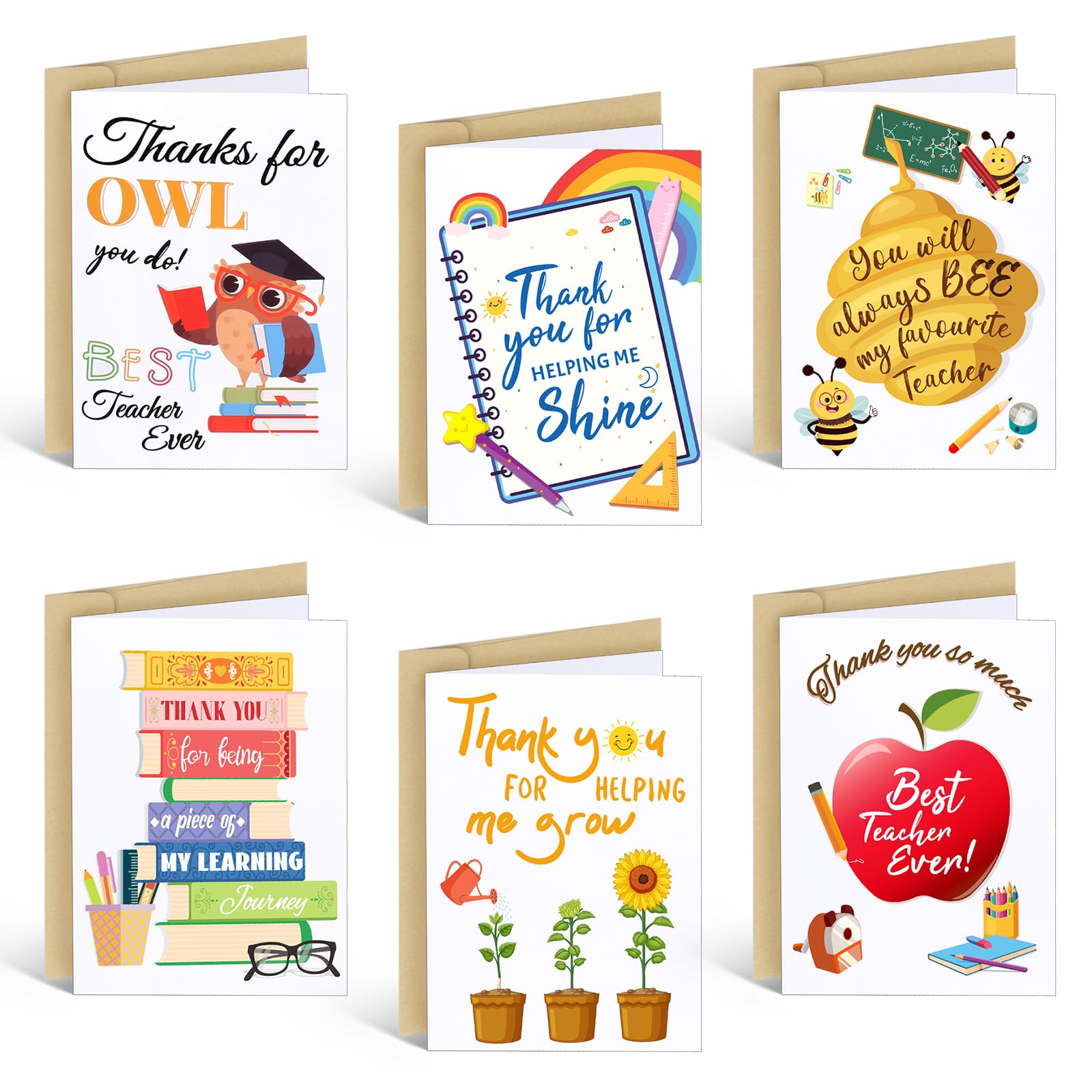 HONMOK 18Pcs Teacher Thank You Cards, Christmas Gifts for Teacher Teaching Assistant Best Teacher Cards for Teacher Christmas Gifts, Nursery Preschool Teacher Cards with Envelopes