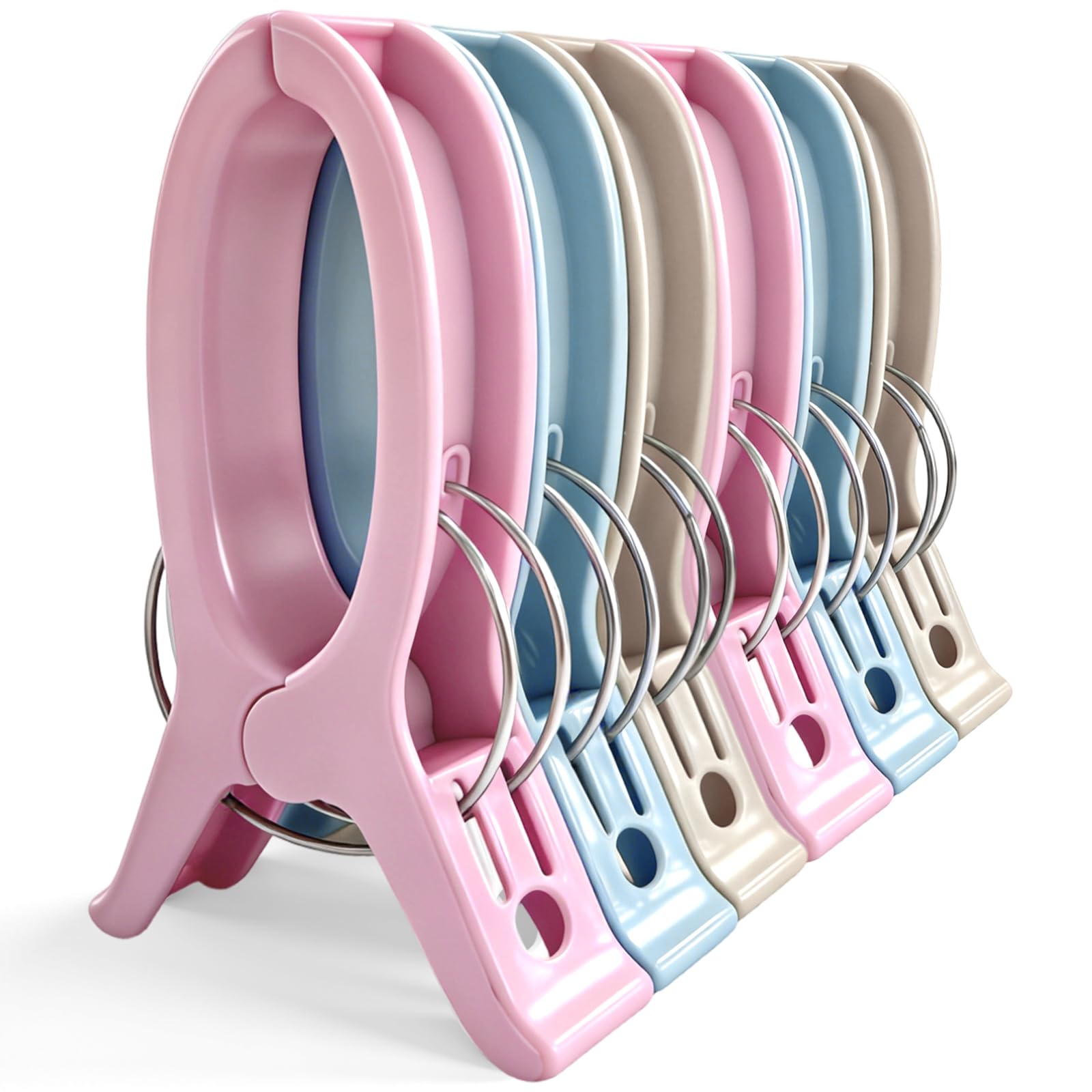 Nadinsta 6 Pcs Extra Large Beach Towel Clips For Sun Loungers, Windproof Jumbo Towel Pegs Sunbed Towel Clips, Bright Colour Strong Grip Beach Towel Pegs For Laundry, Pool Chairs, Sunbeds