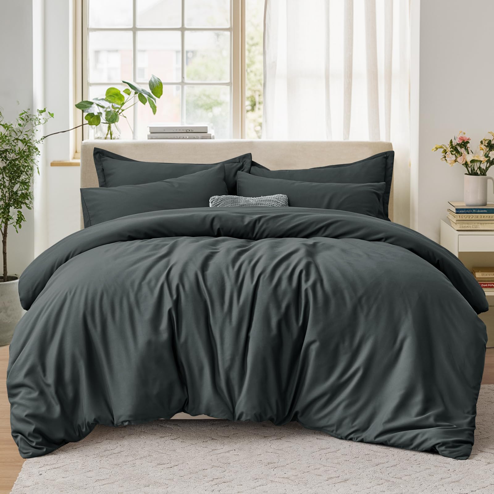 Tifschlaf Double Duvet Set - Bedding Double Bed Set with 2 Pillowcases - Ultrasoft Brushed Microfiber Duvet Cover with Zip Fastening, Dark Grey (200x200)