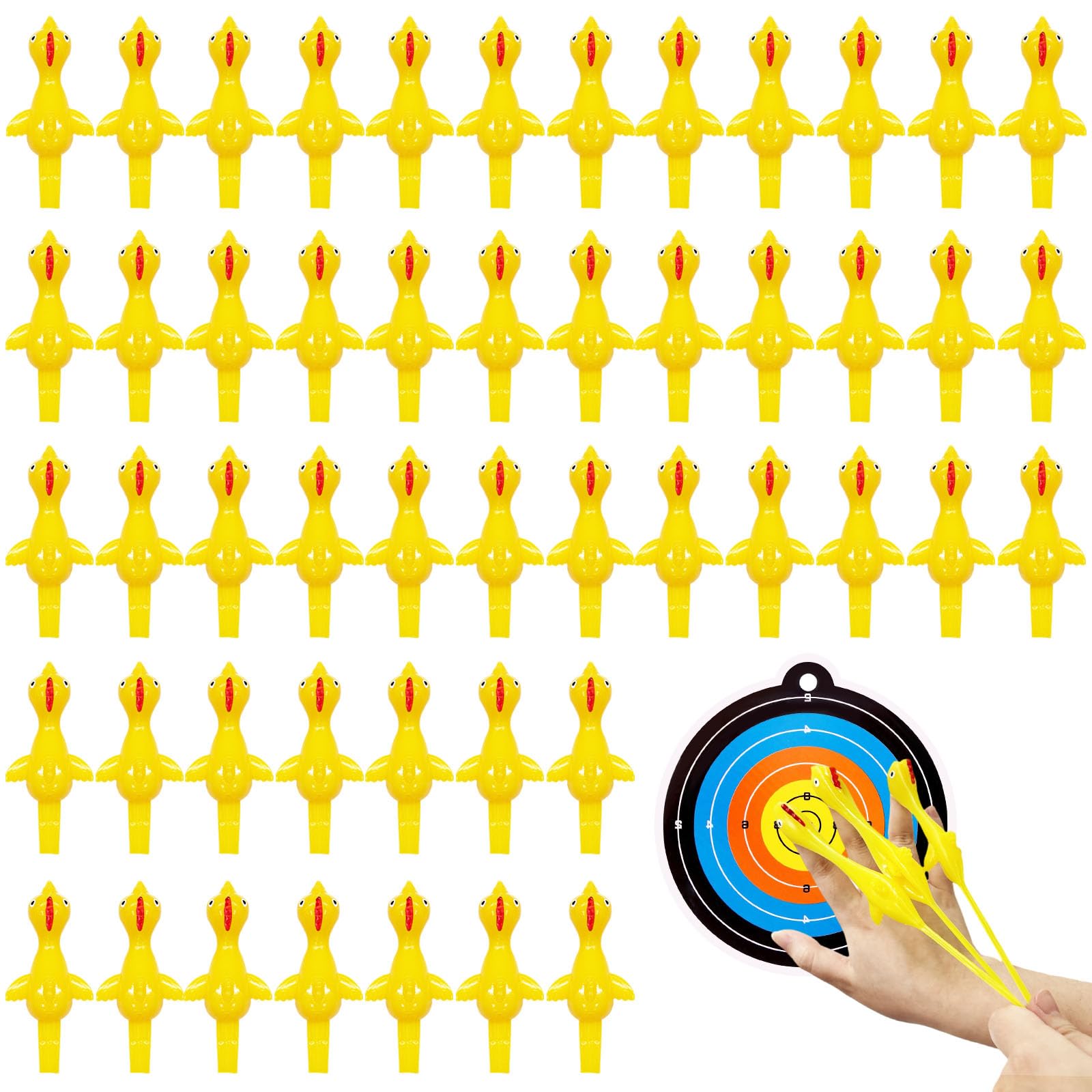 Photo 1 of 100Pack Finger Slingshot Chicken Rubber,Flick Stretchable Chicken Toys,Funny Stretchy Prank Gag Toys for Christmas Chicken Party Favors,Novelty Gifts,Thanksgiving Activity