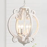 LWYTJO 4-Light White Chandeliers for Dining Room, French Country Lighting Fixtures, Vintage Shabby Chic Wooden Rustic Farmhou