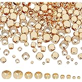 PH PandaHall 200pcs 14K Gold Plated Beads 5 Sizes Cube Spacer Bead Metal Square Spacer Beads Long-Lasting Loose Bead for Jewelry Making DIY Craft Necklace Bracelet Earrings 2/3/4/5/6mm