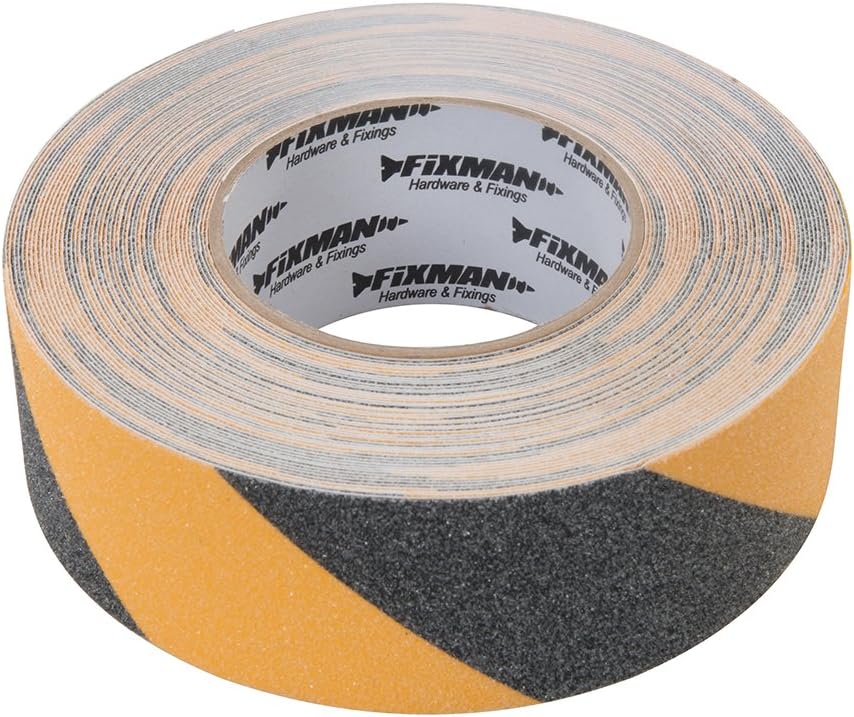 FIXMAN Anti-Slip Hazard Tape 50mm x 18m Black Yellow Safety Grip Floor Marking