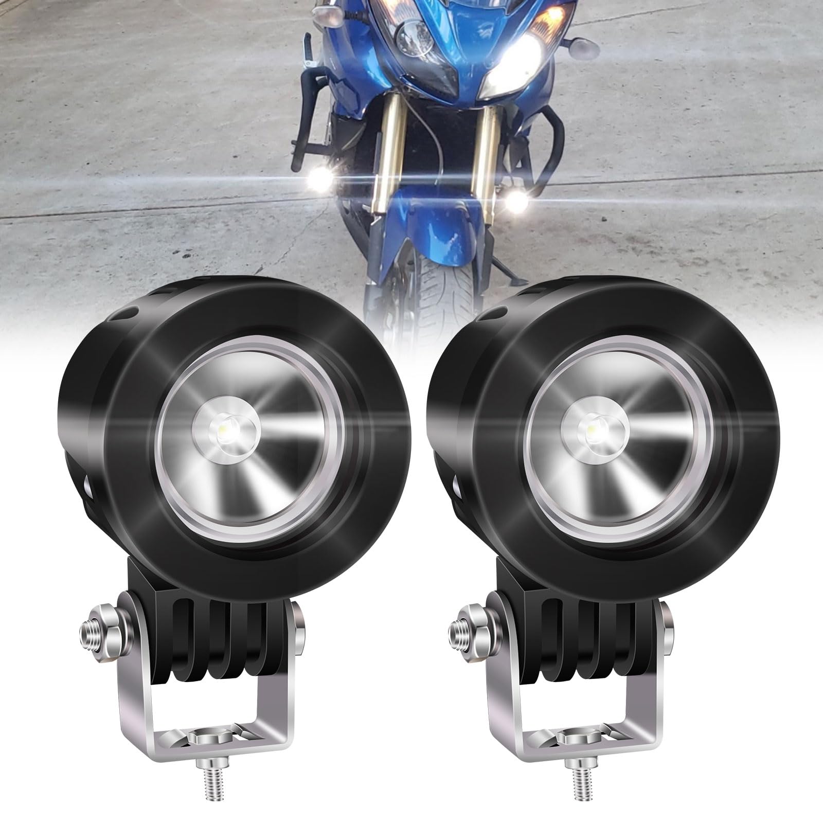 Biqing 2Pcs 10W Motorcycle Spotlights White,2 Inch motorcycle Fog Light lamp Additional Lights Motorcycle Headlight LED Auxiliary Lights 12V 24V for Truck Off Road 4X4 ATV