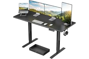 Marsail 55x24 Electric Standing Desk with Drawer, Computer Desk, Sit Stand Office Table with Storage & Hooks & Cable Management, Ergonomic Height Adjustable Table for Home Office,Black