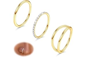 Gold Plated Nose Rings Hoops - Surgical Steel Double Hoop Nose Rings 16G/18G/20G Hinged CZ Conch Piercing Jewelry Septum Clic