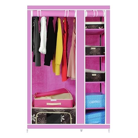 High Quality Pink Double Canvas Wardrobe Home Bedroom Storage