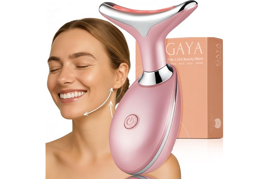 GAYA 7-Color LED Face and Neck Massager – Light Mode Beauty Wand with Gentle Warmth & Vibration for Radiant, Refreshed-Looking Skin, Includes Face Oil & Type-C Charging